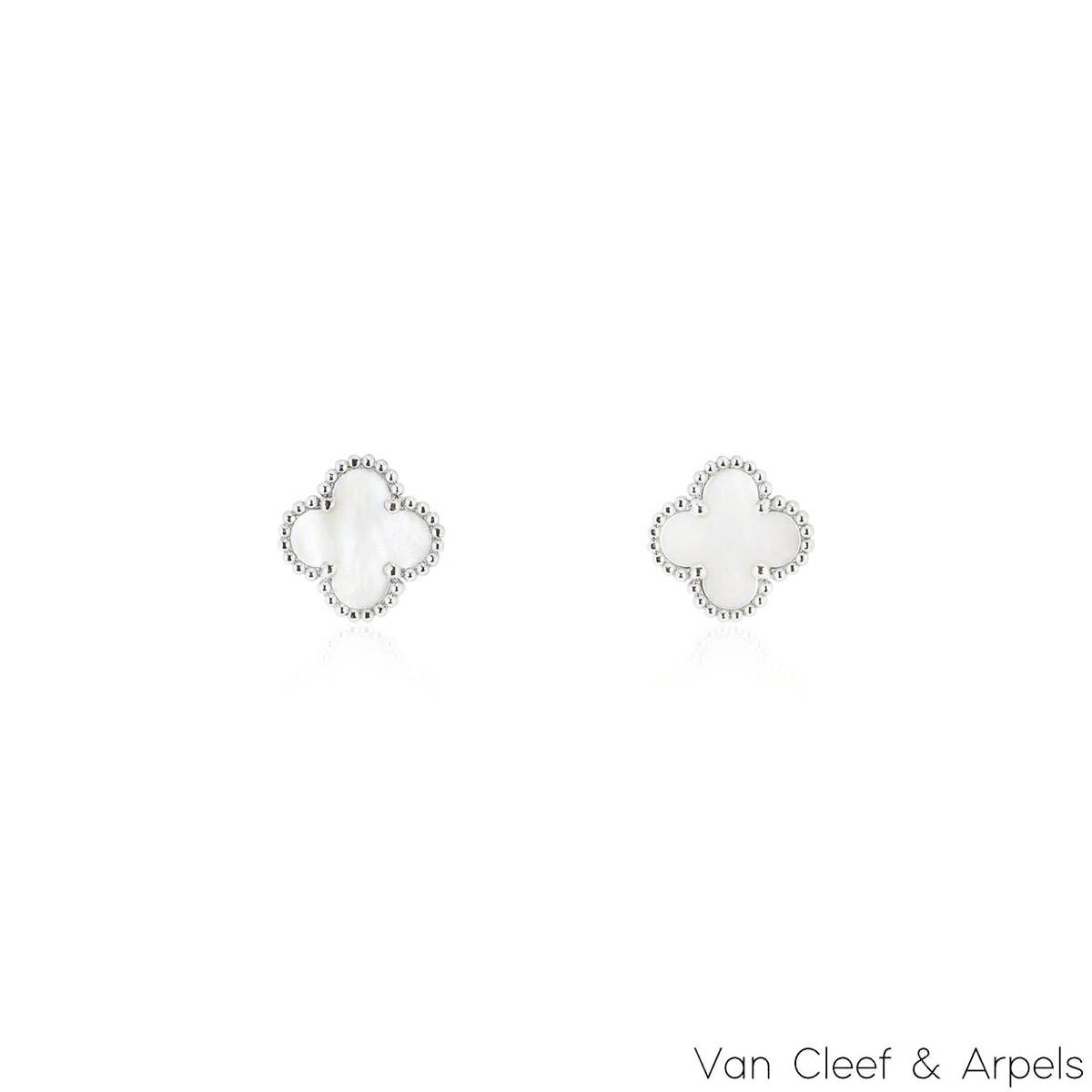 Van Cleef & Arpels White Gold Mother of Pearl Sweet Alhambra Earrings VCARG12000 Van Cleef & Arpels White Gold Mother of Pearl Sweet Alhambra Earrings VCARG12000